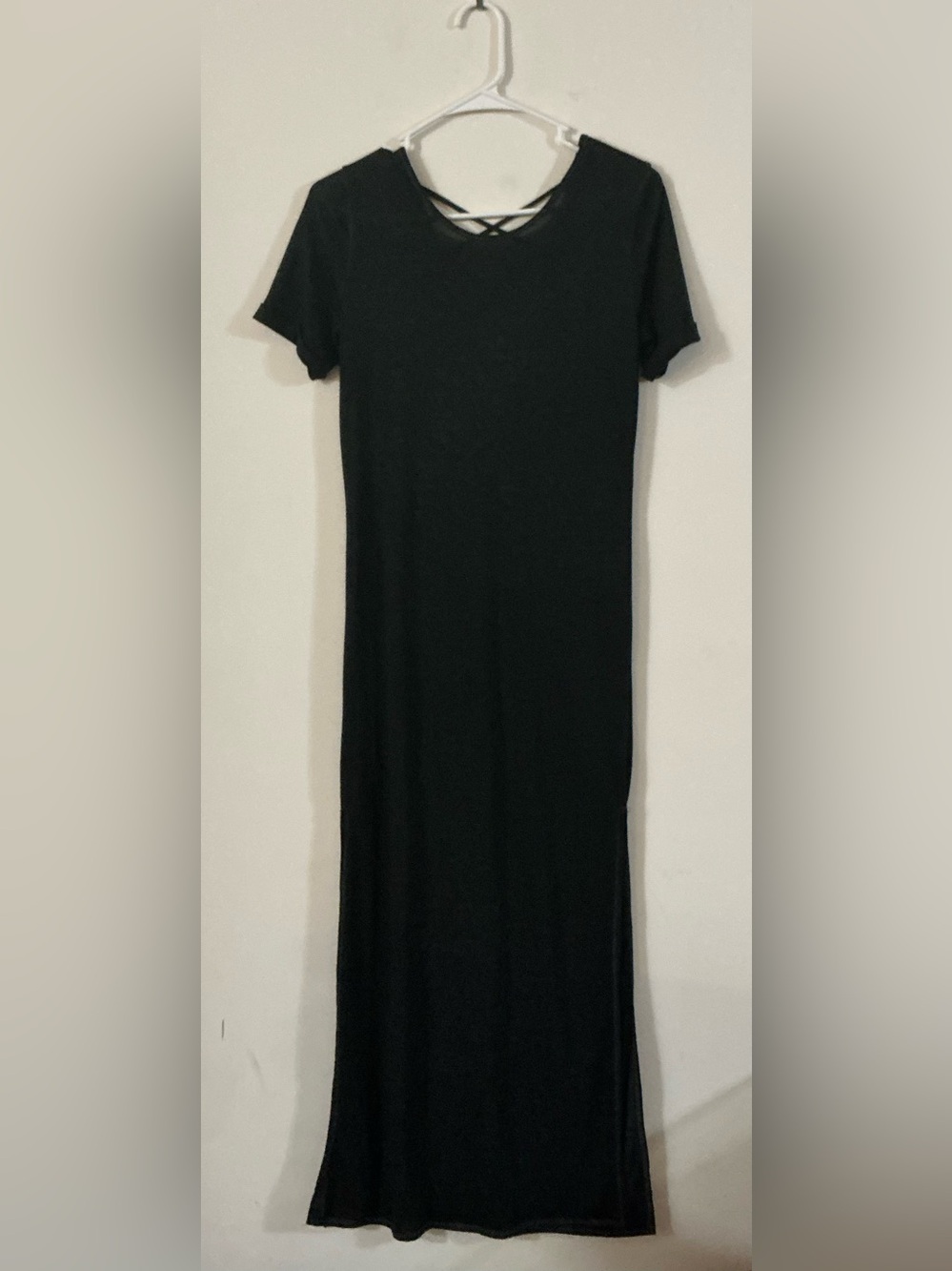 Heart Hips Black Short-Sleeve Maxi BodyCon Dress - Lattice Back